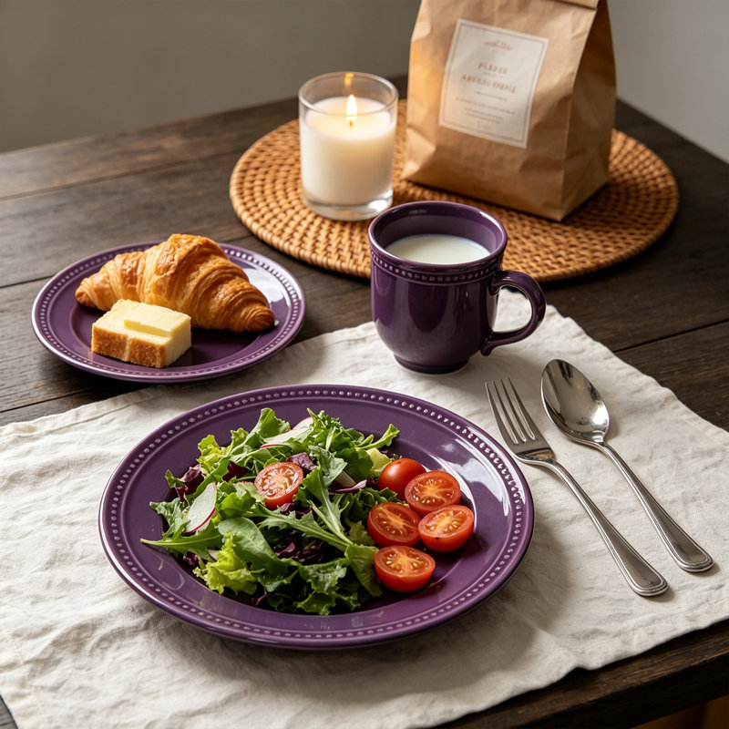 Service de table 20 pièces en grès à pois nacrés HomeVSS, pour 4 personnes, Mauve