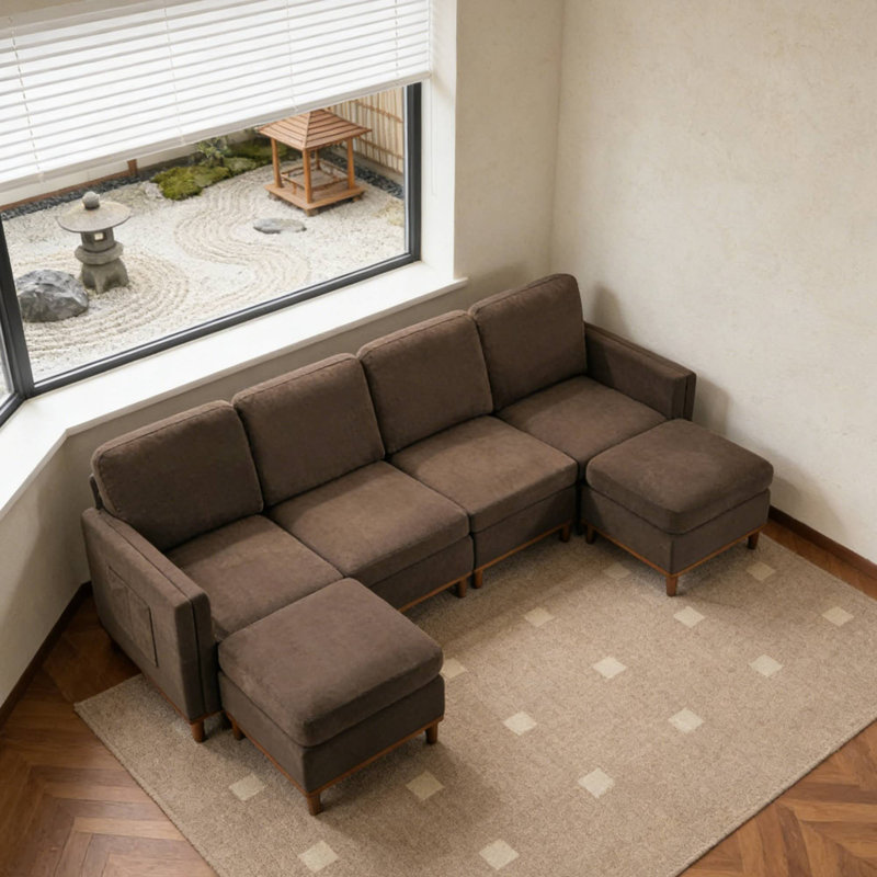 Canapé modulaire modulaire avec repose-pieds pour les soirées cinéma et les réunions de famille douillettes, Brun