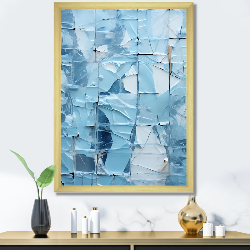 Blue Frosty Collage II - Abstract Collages, art mural, Cadre doré simple, H 32 po x l 24 po x P 1 po