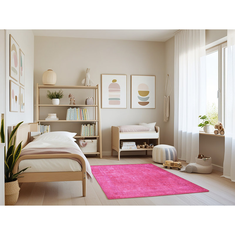 Tapis oriental en laine / polyester tissé à la machine en rose, Rectangle 3 pi x 5 pi