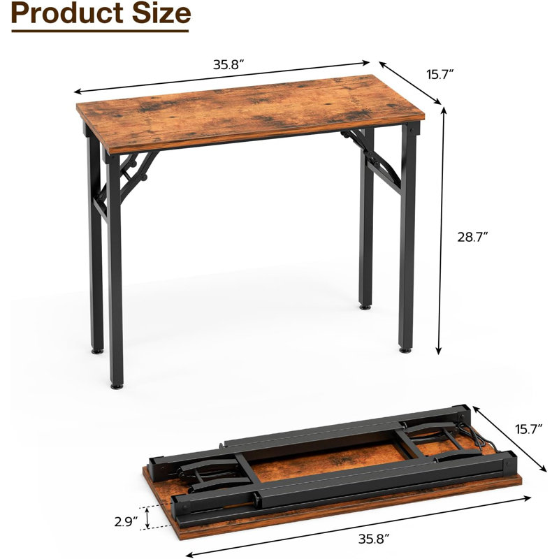 Small Computer Desk Folding Table - 35.8" Foldable Office Desk, No Assembly, Perfect for Small Spaces in Bedroom, Dorm, or Apartment, Portable Mini Desk or Study Table with Compact Design, Brown