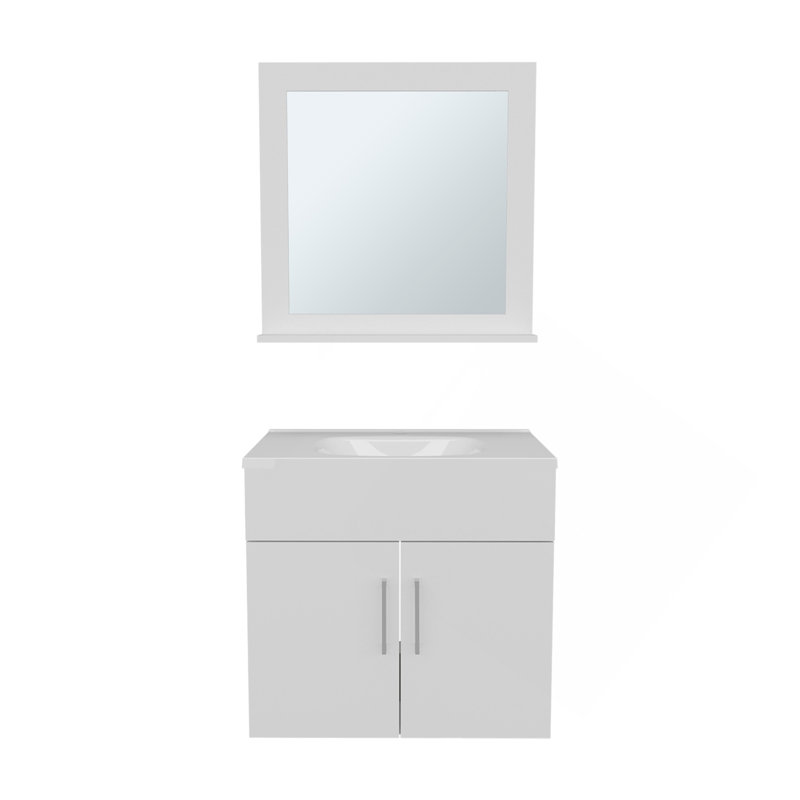 Blake Bathroom Mirror Cabinet With Two Interior Shelves, Wall-Mounted Storage White, White
