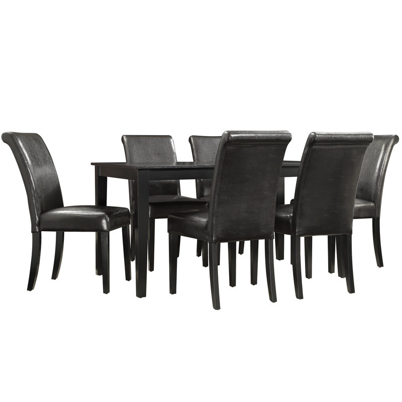Alexa-Mae Four Leg Dining Set, Dark Brown, 7 Pieces: Table, 6 Chairs