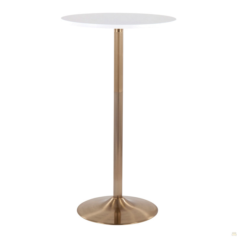 Table de salle à manger ou de bar contemporaine réglable en métal doré et bois blanc