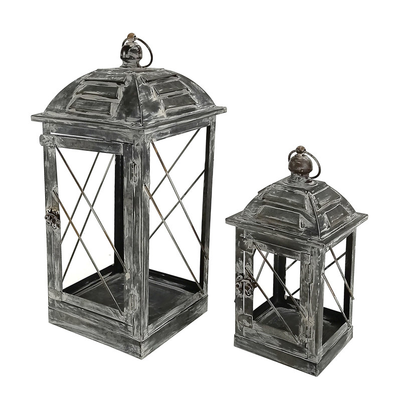 Lanterne métallique et verre, ensemble de 2