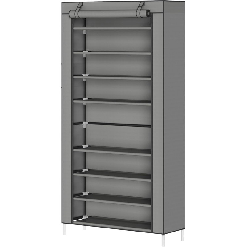 10-Tier Shoe Rack with Dustproof Cover, Tall Free-Standing Shoe Organizer for Closet & Entryway, Large Capacity Storage Holds 40–50 Pairs, Space-Saving Shoe Shelf with Side Pockets