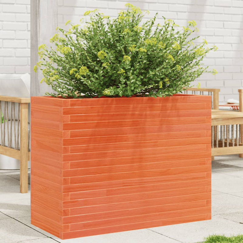 3 Wood Planter, Wax brown, 68.5cm H x 90cm W x 40cm D