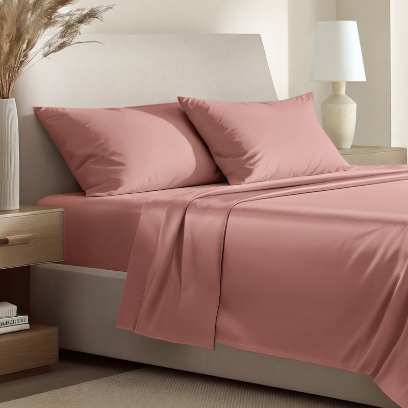 400 Thread Count Sateen Sheet Set, Twin Extra Long Sheet Set with 1 Pillowcase, Dusty Rose