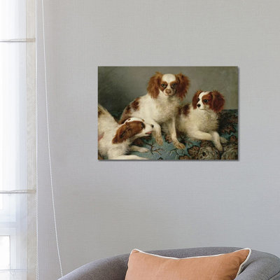 Three Cavalier King Charles Spaniels on a Rug 1 Piece Wrapped Canvas Painting