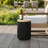 Black Fluted Round Patio Side Table with Lid & Built-In Metal Ice Bucket