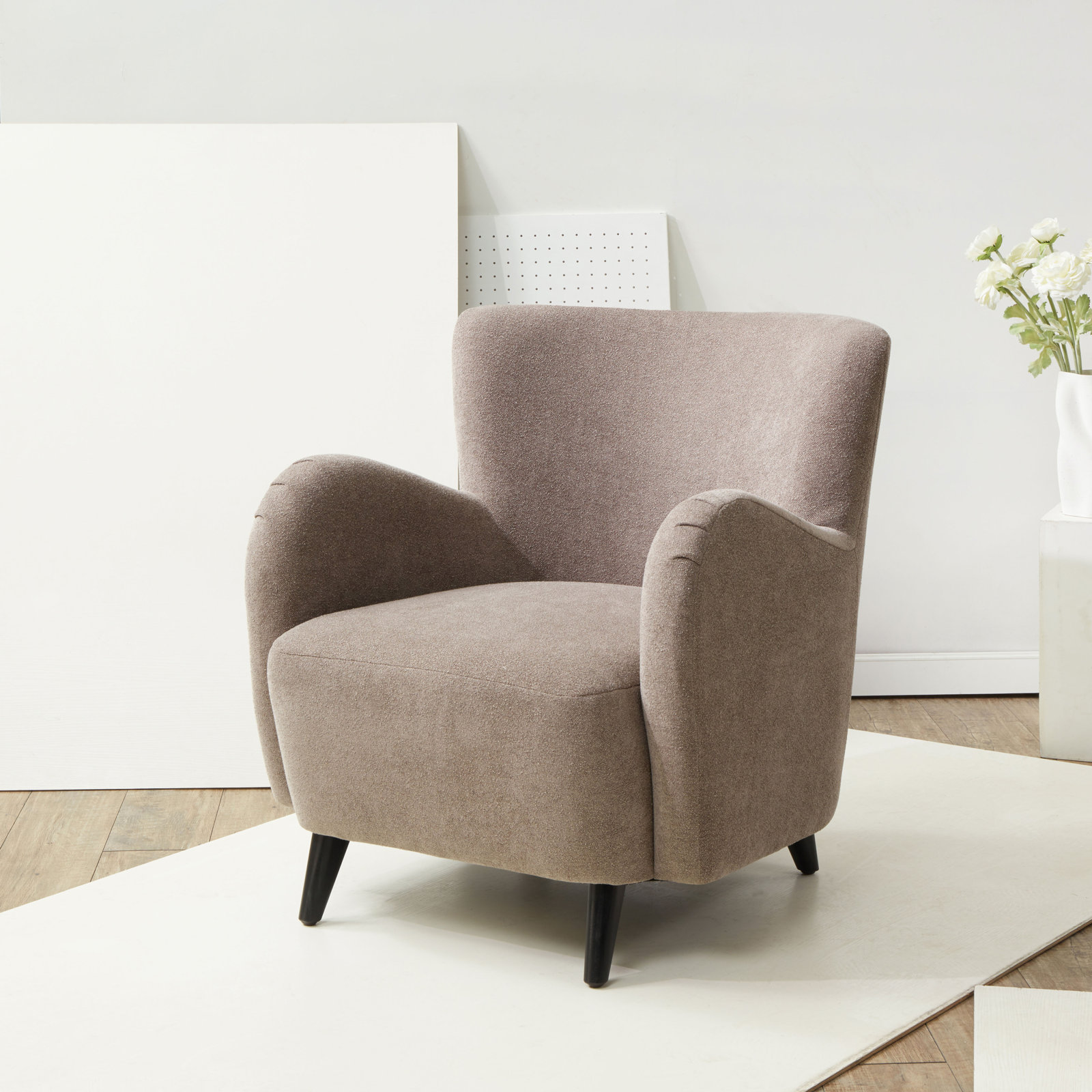 Bowie Upholstered Armchair, Dark Brown Boucle
