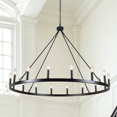 Vyolette 16 - Light 47" Wide Candle Style Dimmable Wagon Wheel Chandelier