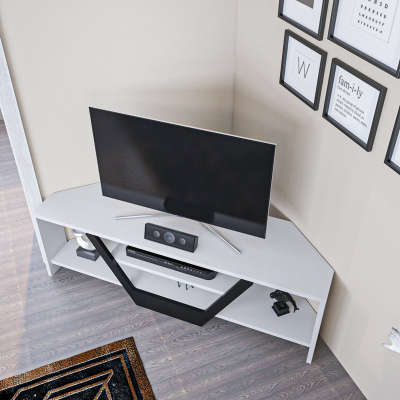 Sares Corner TV Stand Media Console for TVs up to 55", White/Black