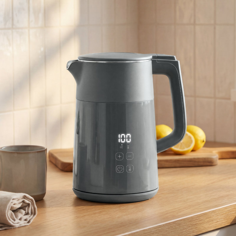 HOMCOM 1.7L Fast Boil 3000W Electric Kettle with LED Display, Grey/Silver