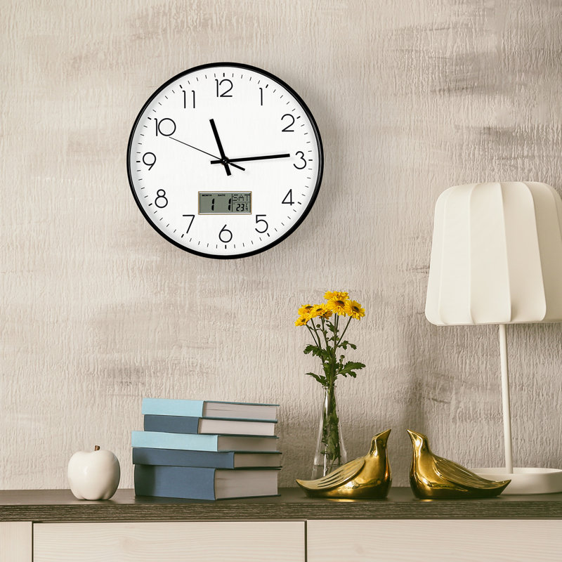 Amiryan Plastic Wall Clock with Perpetual Calendar 12 Inch - Black, Black