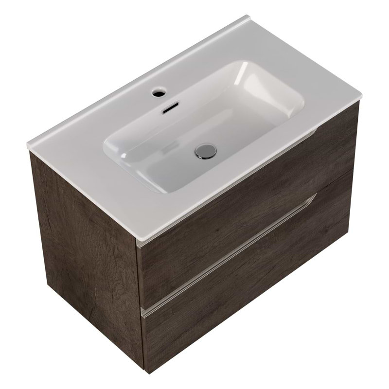 Duo 24" Single Vanity With Integrated Ceramic Top, Weathered Oak, 32", White