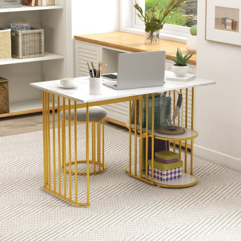 Rectangular Dining Table for 2 with 2-tier Storage Shelf for Small Space Dining Room