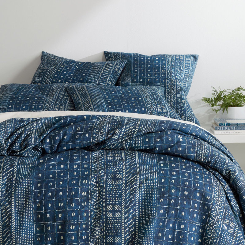 Indigo Blue Cotton-Linen Queen Sham with Button Closure
