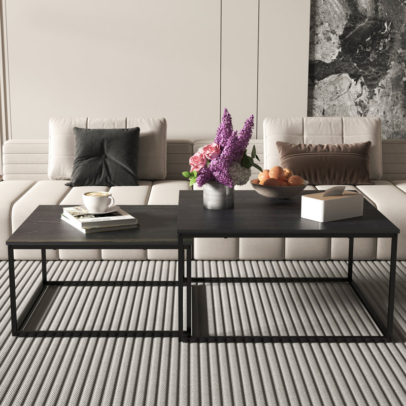 Extendable Metal Frame Coffee Tables, Black