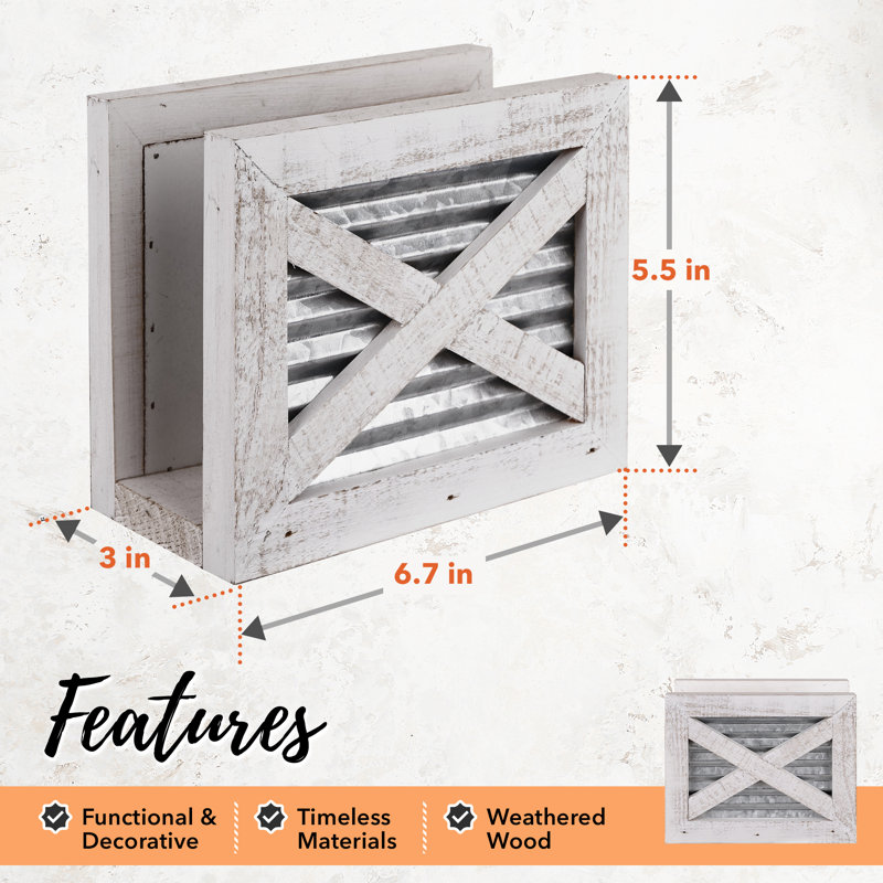 Rustic Farmhouse Wood Napkin Holder, White