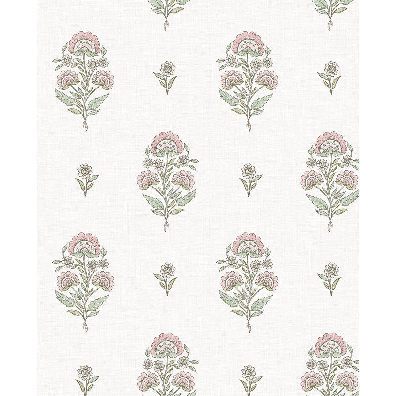 Papier peint adhésif non tissé mat Premium Premium Blush & Basil, Rose / Vert