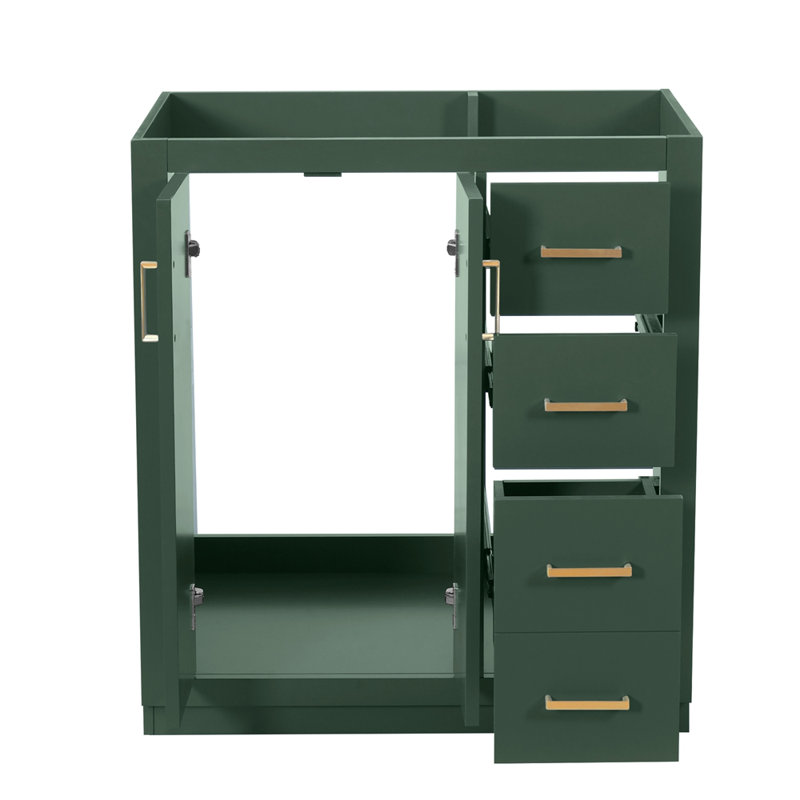 Ensemble de meuble-lavabo autoportant avec cadre en bois massif 30 po, 3 tiroirs et portes à fermeture douce, Green/Gold