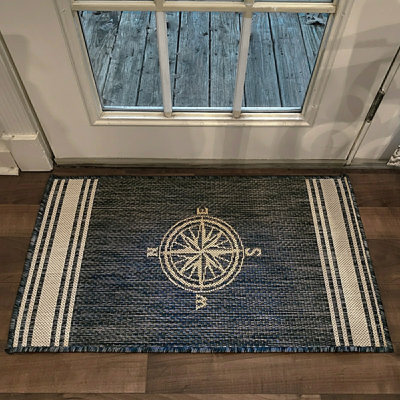 Areefa Compass Nautical Polypropylene Blend Outdoor Area Rug