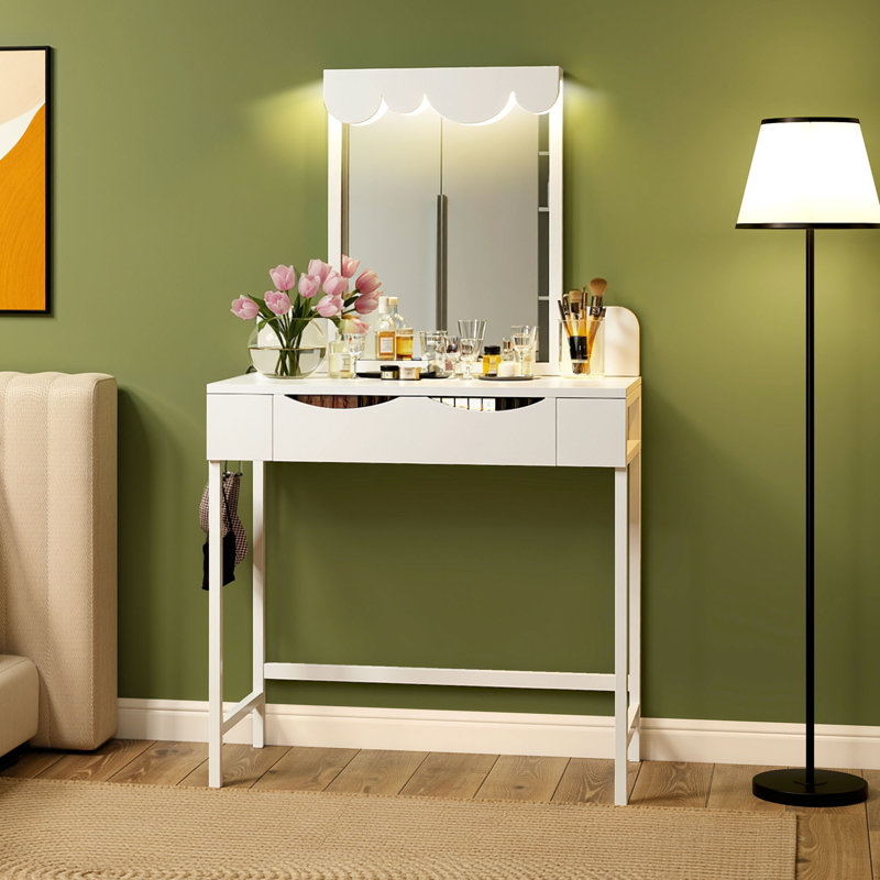 Cloud-Shaped Dressing Table with Mirror 80x40x140 cm, White