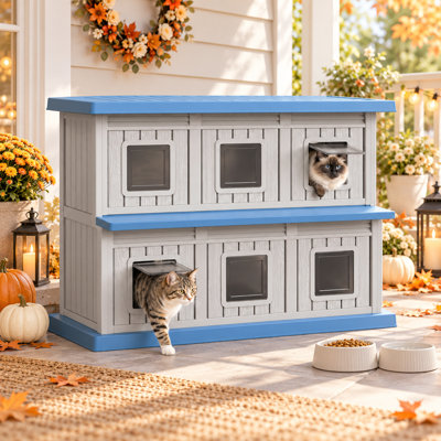 Two-story Outdoor Cat House With Spacious Platform