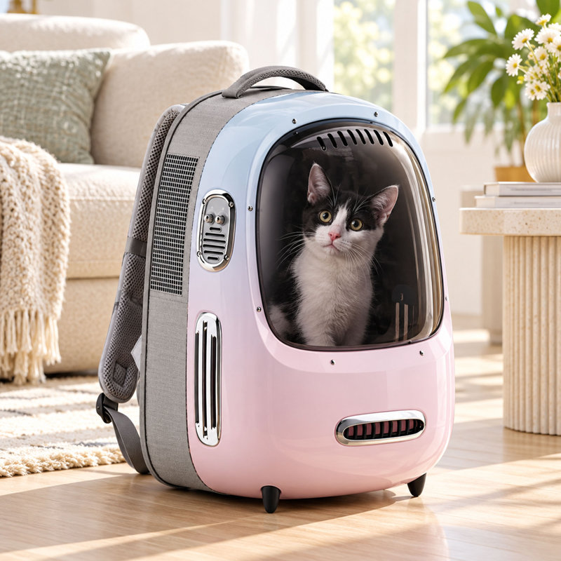 Cat Backpack Carrier with Built-In Fan, Light and Tinted Viewing Window