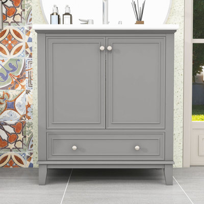Ensemble de meuble-lavabo simple autoportant avec lavabo en céramique Kidd Modern