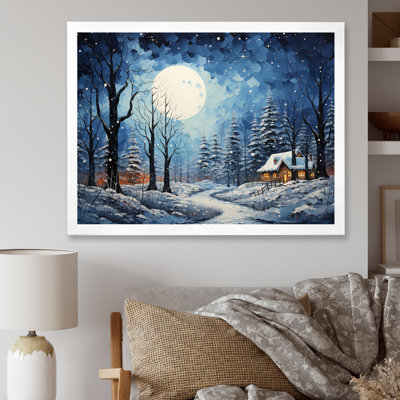 Paysage de chalet d'hiver de Noël III - Paysage d'hiver grand art mural