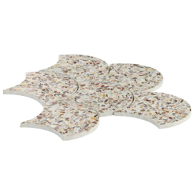 Reef 5" Fish Scale Polished Pearl Terrazzo Mosaic Tile, Cream