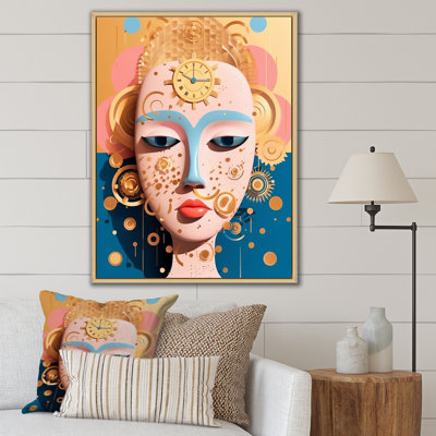 Masque de femme futuriste rose pastel sur toile
