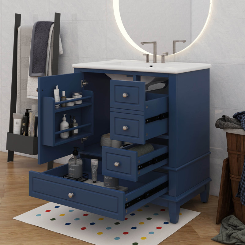 Meuble-lavabo polyvalent de 30 po avec lavabo - équipé d'une porte (avec tablette) et de trois tiroirs à fermeture silencieuse