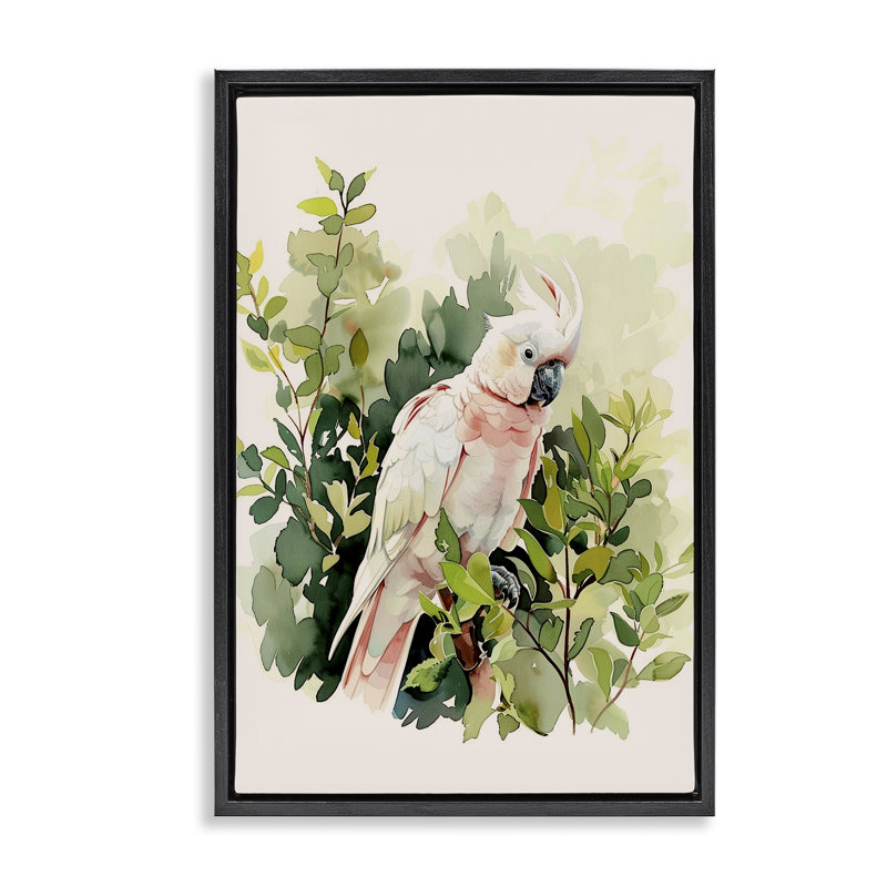  Toile flottante encadrée par un cacatoès tropical par LSR Design Studio, H 25 po x l 17 po, Cadre flottant noir de jais