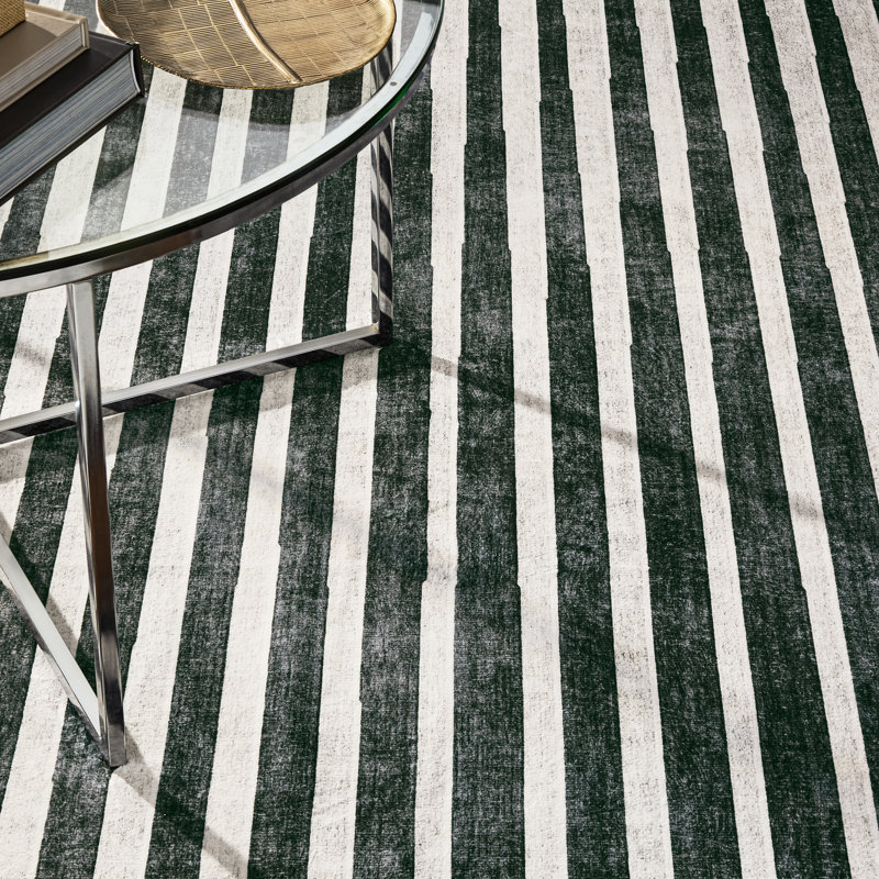 Tapis lavable à la machine EVERWASH Haven Modern Stripe avec technologie AirFlo, noir / gris, 8 pi x 10 pi, Noir / Gris