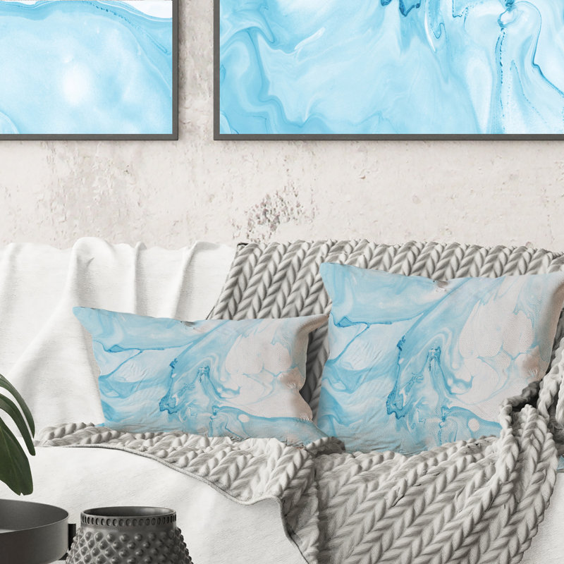 Art décoratif liquide en bleu clair et turquoise I - imprimé moderne, 18 po x 18 po