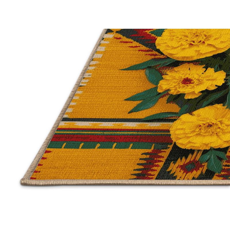  Tapis lavable de style souci du sud-ouest Marigold, Rectangle 5 pi x 7 pi