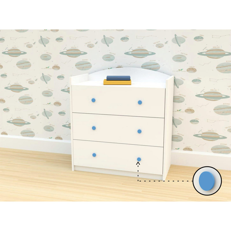 Plyler 88.00cm W 3 - Drawer Chest of Drawers, White/Blue