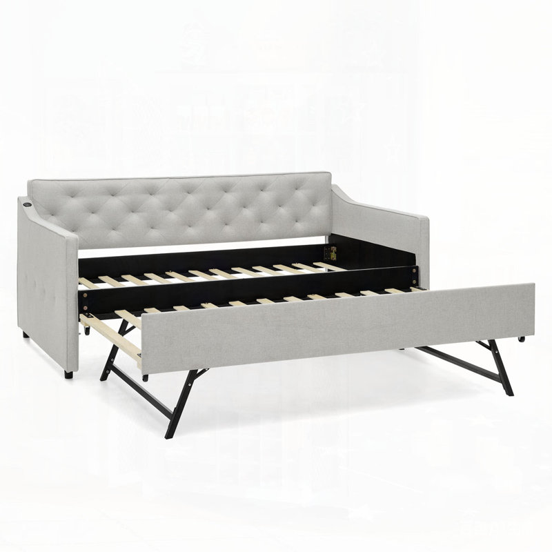 Lit de jour simple avec lit gigogne escamotable et charge USB