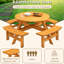 Repas de camping extérieur pour 8 personnes, création en bois massif, table de 43,3 pouces, quatre bancs, ensemble de fixation pour 2 parasols, bois de sapin,