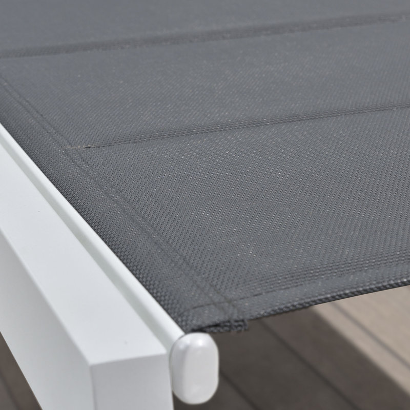 Outdoor Rust-Resistant Metal Chaise Lounge with Table, White Frame/Gray Cushion
