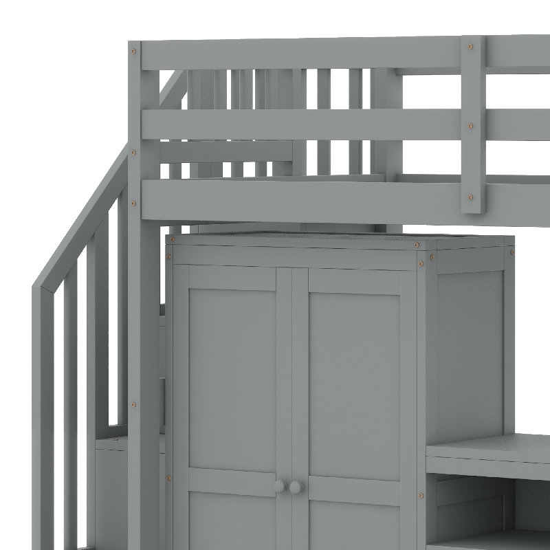 Lit mezzanine avec escalier, Gris, Lit simple