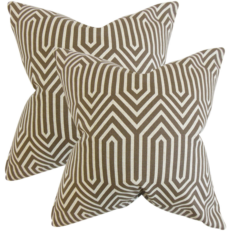 Geometric Cotton Reversible Throw Pillow, Brown
