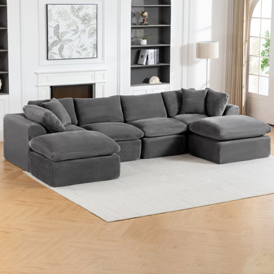 Canapé modulaire en forme de U de 140 po sans os avec 2 repose-pieds, canapé en chenille réversible 6 pièces pour salon, aucun assemblage requis, gris foncé