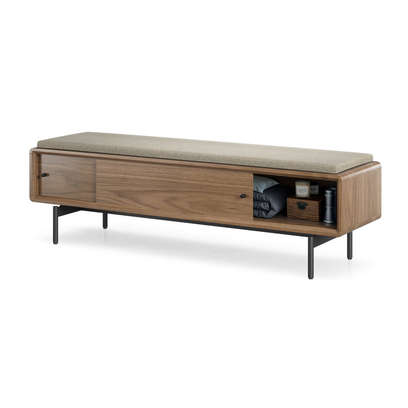 LINQ Leather Storage Bench, Natural Walnut/Pecan