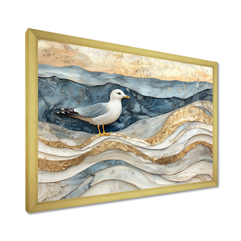 Marbre moderne sur la plage - art mural toile, Reproduction d'une seule photo avec cadre, H 34 po x l 44 po, Doré