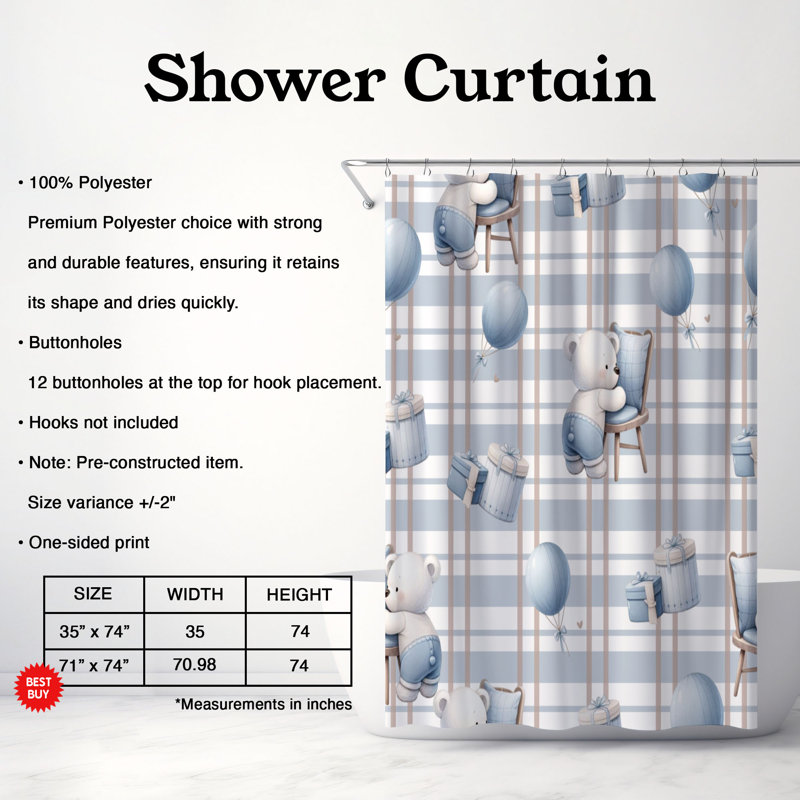 Cosy Bear - Rideau de douche Premium, H 74 po x l 71 po