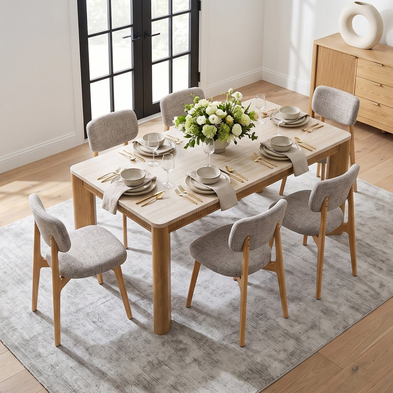 Table de salle à manger COLAMY VERSE 63 po avec plateau aspect pierre et grain de bois chaleureux